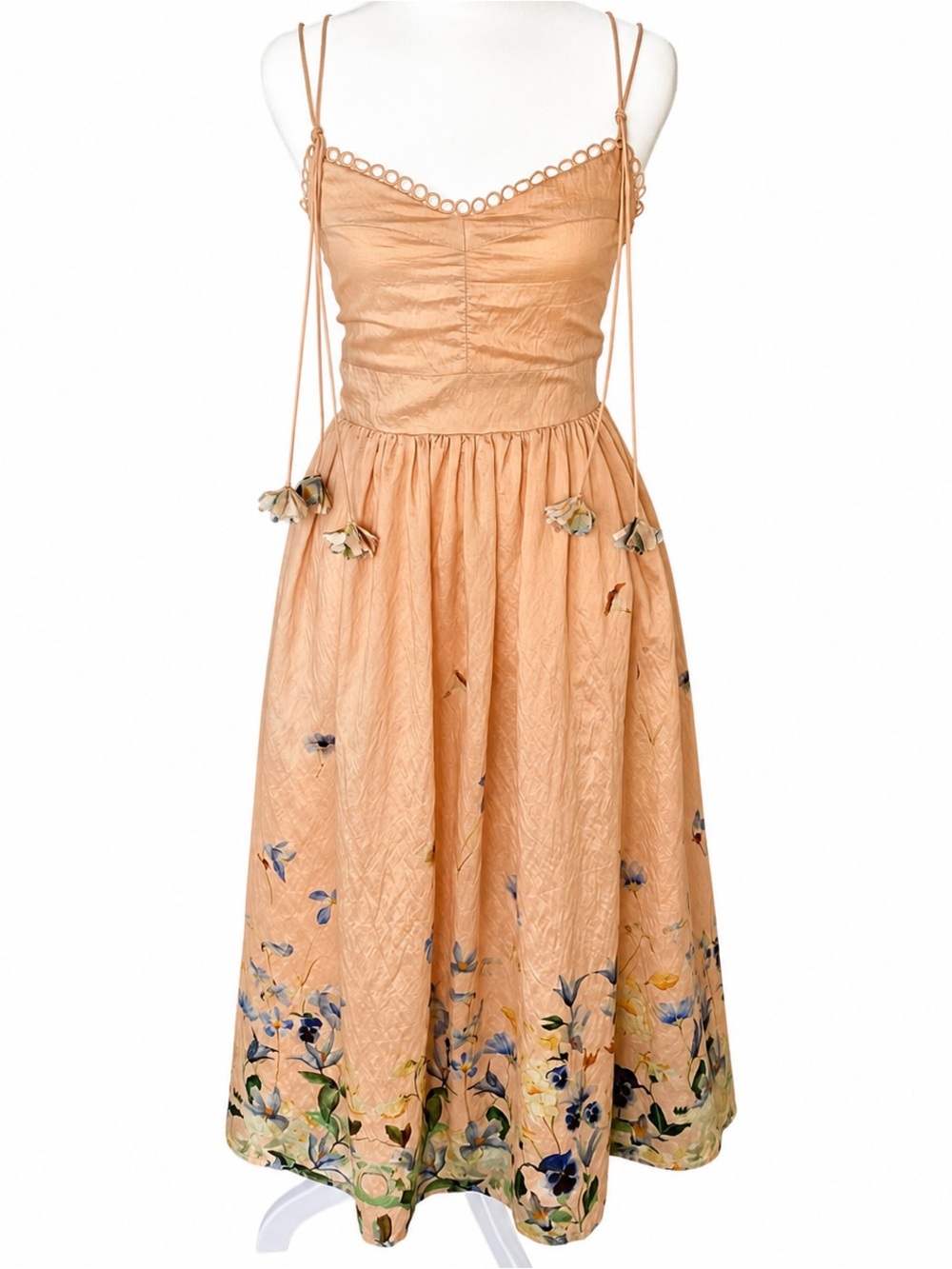 En Saison Peach Floral Corset Midi Dress Cottagecore Fairycore Romantic XS - Picture 3 of 16